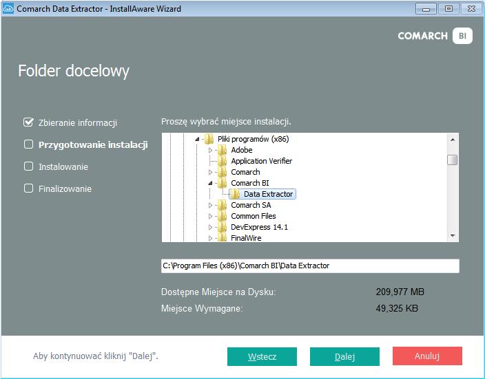 Rysunek 10 Umowa licencyjna W kolejnym kroku należy wybrać docelowy folder instalacji i kliknąć Dalej: Rysunek 11 Wybranie folderu instalacji Po