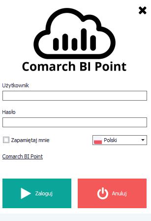Rysunek 14 Logowanie do aplikacji Data Extractor W polu Użytkownik i Hasło należy podać dane użyte do rejestracji w usłudze Comarch BI Point.