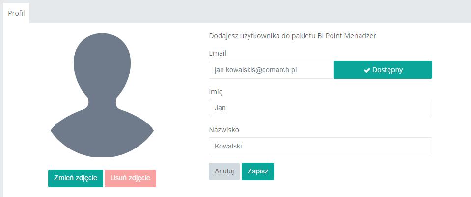 Rysunek 144 Nowy użytkownik Comarch Cloud 7.3 Repozytorium okiem użytkownika Administrator ma możliwość podglądu repozytorium tak jak widzi go dany użytkownik.