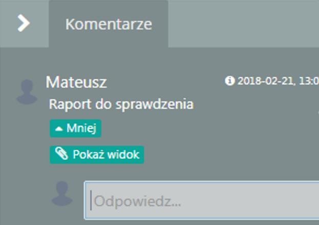 Rysunek 149 Okno dodaj wątek Możliwe jest również załączenie aktualnego widoku, aby inni użytkownicy mogli widzieć te same dane. Możliwe jest również określenie uprawnień odbiorców.
