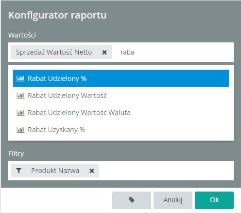 przeciągnąć go poza obszar roboczy. Elementy miar i wymiarów można również przenieść na tabelę poprzez przeciągnięcie i upuszczenie na odpowiednie pola konfiguratora.