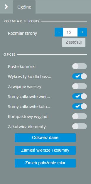 Rysunek 37 Nazwa szczegółowa wymiarów Rysunek 38 Nazwa techniczna wymiarów Na prawym panelu znajdują się narzędzia edycji obszaru roboczego, elementów tabeli i wykresów.