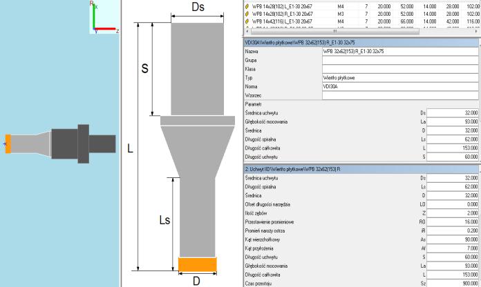 Rys. 20. Wiertło kręte 25x63 SPIBO HSS-k 11x94(142) R_AWK-30ER Użyte wiertło płytkowe pokazane zostało na rys. 21, natomiast wtyczak zaosiowy na rys. 22. w przypadku planowania.