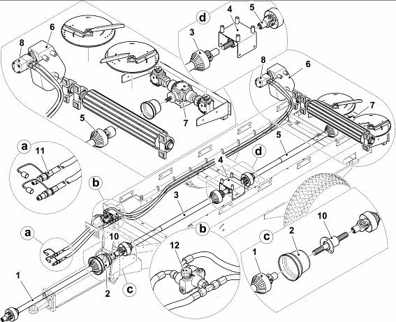 Napęd hydrauliczny przenośnika podłogowego (rys. 3) uzyskiwany jest poprzez silnik hydrauliczny (8) zamontowanym na skrzyni przekładniowej (6), która nałożona jest na bęben napędowy pasa.