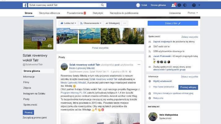 Informowanie o projekcie na profilu Facebook oraz