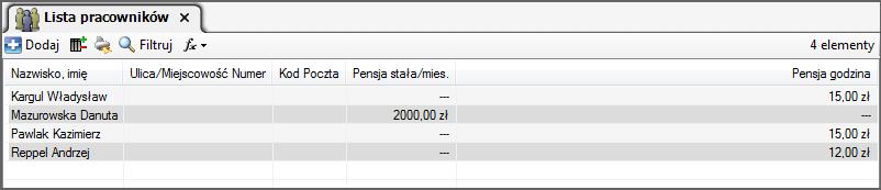 Domyślnie lista jest pusta.