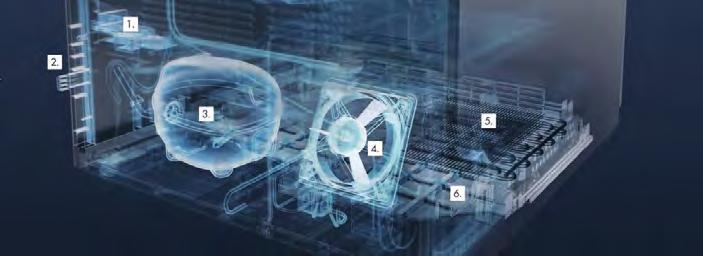 W urządzeniach BluPerformance technologia chłodzenia została kompaktowo zintegrowana w cokole urządzenia, minimalizując w ten sposób poziom szumu oraz oszczędzając przestrzeń.