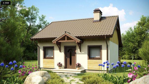 Dom drewniany Z60 Z60 to niezwykle ujmujący i tani w budowie dom z przestronną werandą.
