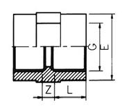 Kształtki do połączeń gwintowanych SYSTEM PVC - U Trójnik TIE GW x GW x GW G SYMBOL L1/L2 Z1/Z2 E PN 1110590 11,4 11,6 23,5 16 ½