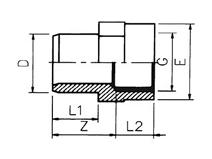 Kształtki do połączeń przejściowych Złączka AFG KZ x GW D x G SYMBOL L1 L2 E Z PN 16 x 1110602 14 12 23 22 10 20 x ½ 1110603 16 15 28 24 10 20 x ¾ 1110604 16 16 34 24 10 25 x ½ 1110605 19 15 28 27 10