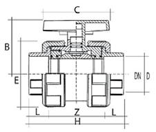 Zawory kulowe SYSTEM PVC - U Opis techniczny - uszczelnienie EPDM, - na zamówienie dostępne uszczelnienie FPM, - uszczelnienie kuli PTFE, - uchwyt z wysokoudarowego ABS służący jednocześnie do