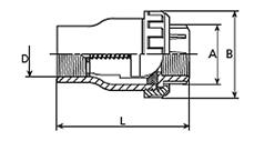 Zawory zwrotne SYSTEM PVC - U Zawór zwrotny CHE GW x GW G SYMBOL A B L DN PN 1310011 30 49 93 10 10 ½ 1310012 30 49 93 15 10 ¾ 1310013 36 57 105 20 10 1 1310014 44 67 118 25 10 1 ¼ 1310015 54 81 130