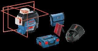 R02 RM3 w zestawie oszczędzasz 50% oszczędzasz Laser liniowy GLL 3-80 C Zasięg pracy z odbiornikiem 120 m Dokładność ± 0,2 mm przy 1 m ++GLL 3-80 C ++4 bateria 1,5 V LR6 (AA) ++Adapter do baterii