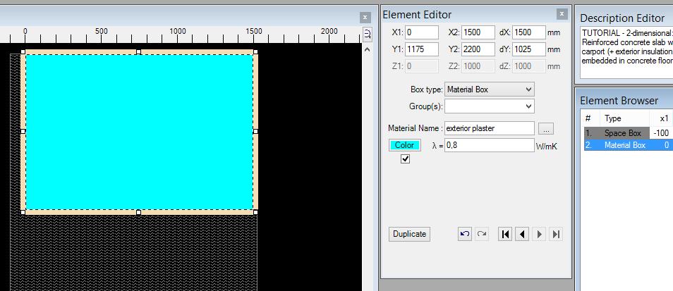 Tym razem wpisz "Material box" jako "Element Type".