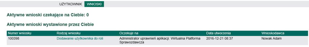 Trzecia natomiast udostępnia możliwość wnioskowania oraz wyszukiwania wniosków. Akcja wnioskowania ma zastosowanie tylko w przypadku aplikacji, w których Gestor przewidział takie możliwości. 1.