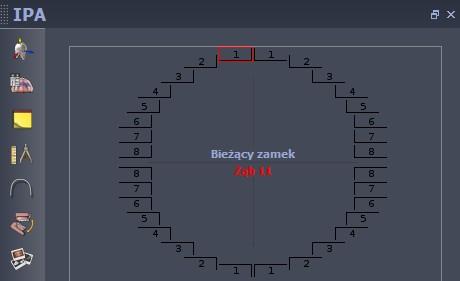 Czerwony kolor w jakim wyświetlane są zamki oznacza, że można je przesuwać na zębach. Przesuwać można tylko zamek na zębie, który wcześniej się wybierze (aktywuje). 16.