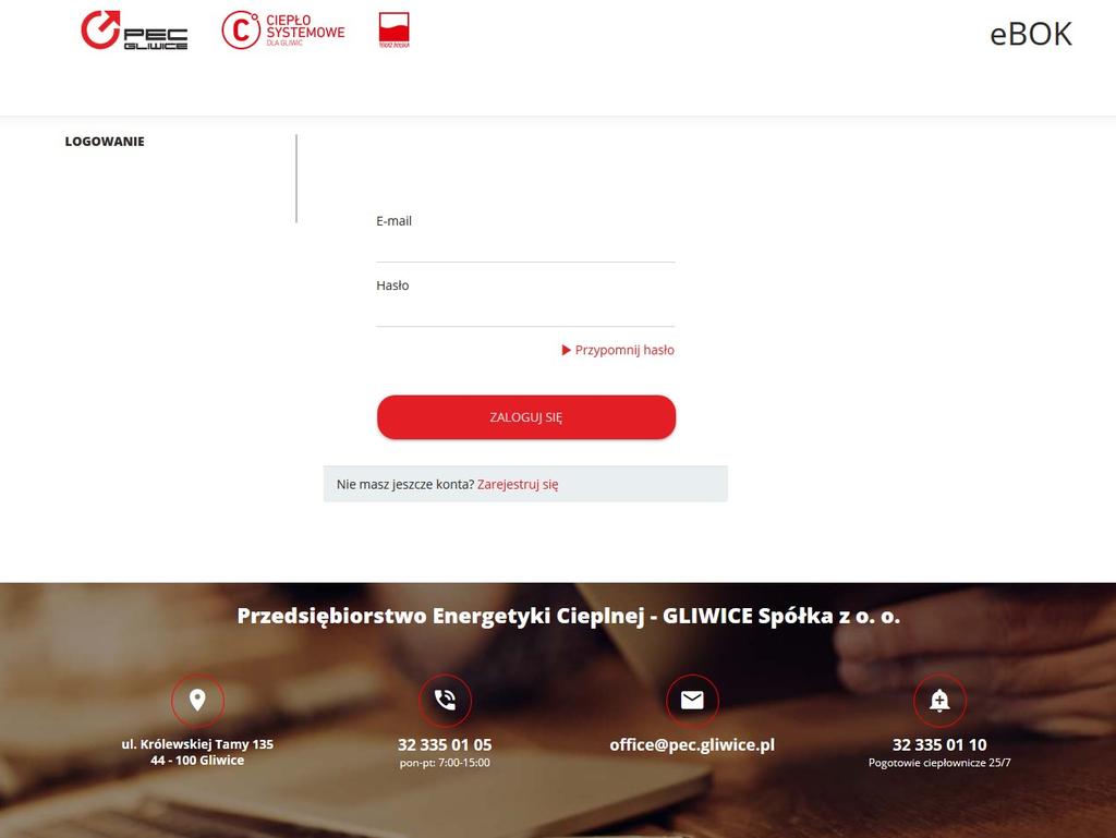 2. Strona startowa aplikacji 2.1 Widok ekranu logowania Do serwisu Ebok można wejść wpisując do przeglądarki adres: http://ebok.pec-gliwice.