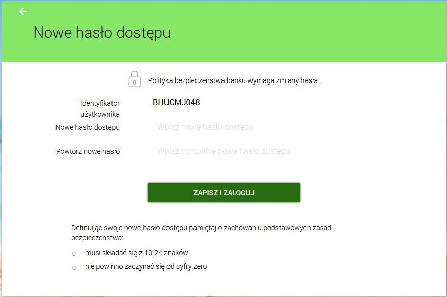 Krok 3 Zmiana hasła podczas pierwszego logowania Podczas pierwszego logowania do Usługi Bankowości Elektronicznej CBP, system wymusza zmianę hasła.