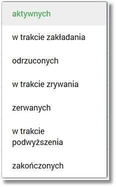Kliknięcie w wiersz wybranej lokaty powoduje wyświetlenie dodatkowych informacji na temat lokaty oraz dodatkowych przycisków: Oprocentowanie - aktualne oprocentowanie lokaty, Okres lokaty - długość