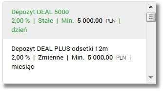 Rodzaj lokaty - lista dostępnych dla użytkownika lokat do założenia, pole wymagalne.