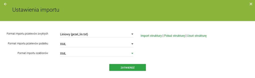 Dla formatów liniowych aplikacja umożliwia określenie struktury plików poprzez import pliku z takim opisem w formacie standardowego opisu używanego przez Administratora źródeł Danych ODBC w systemach