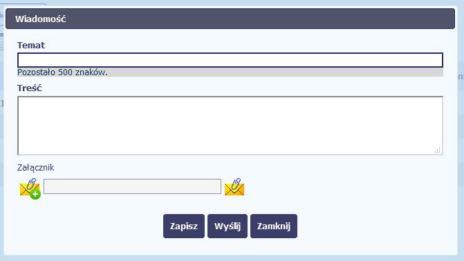 W otwartym oknie Wiadomość musisz uzupełnić 2 wymagane pola Temat oraz Treść.