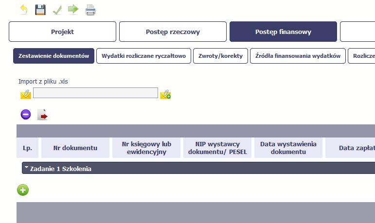 Pola zawarte w zestawieniu uzupełniane poprzez import pliku xls bądź wprowadzanie ręcznie są dokładnie takie same.