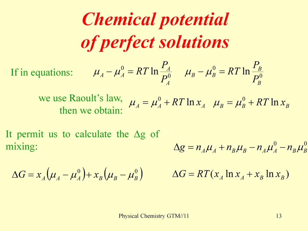 μ 0 A i μ 0 B are molar free Gibbs enthalpies of pure components.