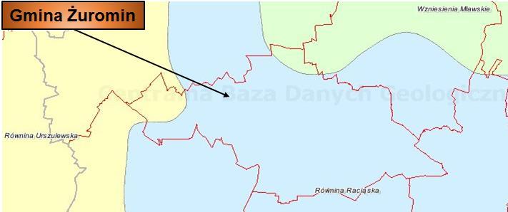 Rysunek 4. Położenie fizyczno-geograficzne Gminy Żuromin Źródło: Państwowy Instytut Geologiczny, Centralna Baza Danych Geologicznych, http://web3.pgi.gov.pl/ 4.2.
