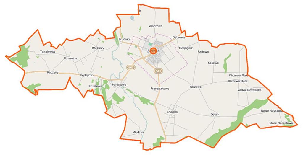 W skład Gminy wchodzą 24 sołectwa: Będzymin, Brudnice, Chamsk, Cierpigórz, Dąbrowa, Dąbrowice, Dębsk, Franciszkowo, Kliczewo Duże, Kliczewo Małe, Kosewo, Kruszywo, Młudzyn,