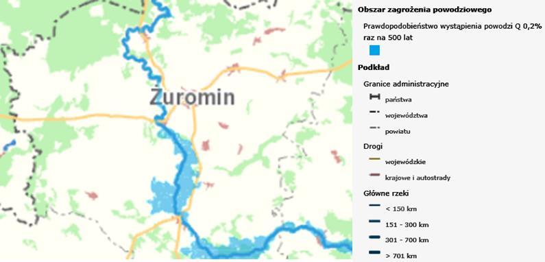 ZAGROŻENIE POWODZIOWE Według Map zagrożenia powodziowego i map ryzyka powodziowego, dostępnych na stronie internetowej Informatycznego Systemu Osłony Kraju, na terenie Gminy Żuromin występują obszary