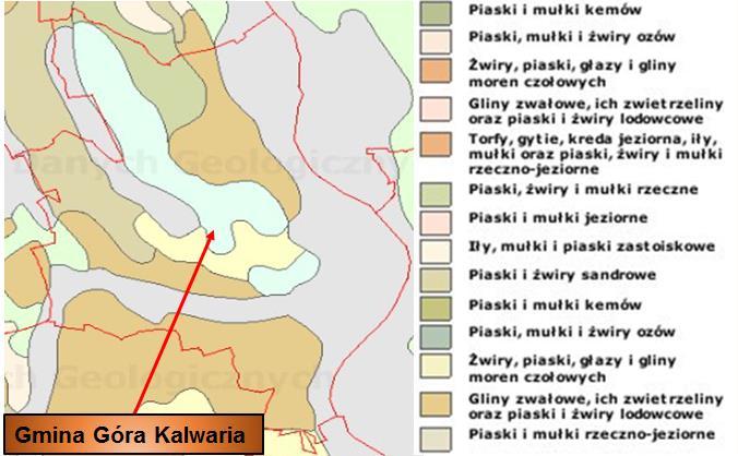 Rysunek 17. Położenie geologiczne Gminy Góra Kalwaria Źródło: Państwowy Instytut Geologiczny, Centralna Baza Danych Geologicznych, web3.pgi.gov.