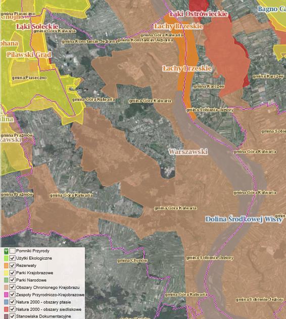 Rysunek 21. Obszarowe formy ochrony przyrody na terenie Gminy Góra Kalwaria Źródło: http://geoserwis.gdos.gov.