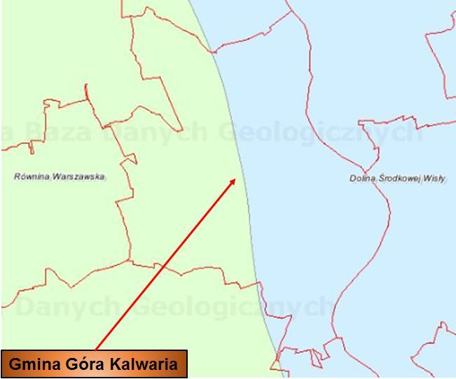 Rysunek 4. Położenie fizyczno-geograficzne Gminy Góra Kalwaria Źródło: Państwowy Instytut Geologiczny, Centralna Baza Danych Geologicznych, http://web3.pgi.gov.pl/ 4.2.