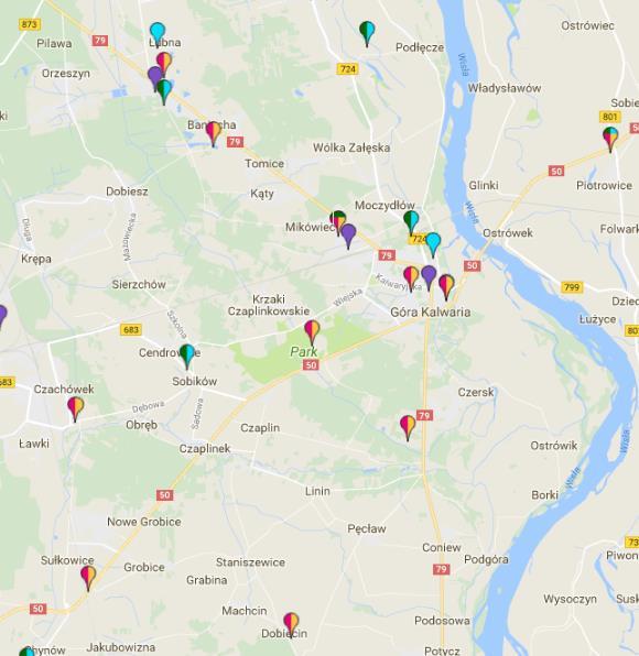 Rysunek 12. Operatorzy sieci GSM na terenie Gminy Góra Kalwaria Źródło: Mapa nadajników GSM, UMTS, CDMA w Polsce, http://beta.btsearch.