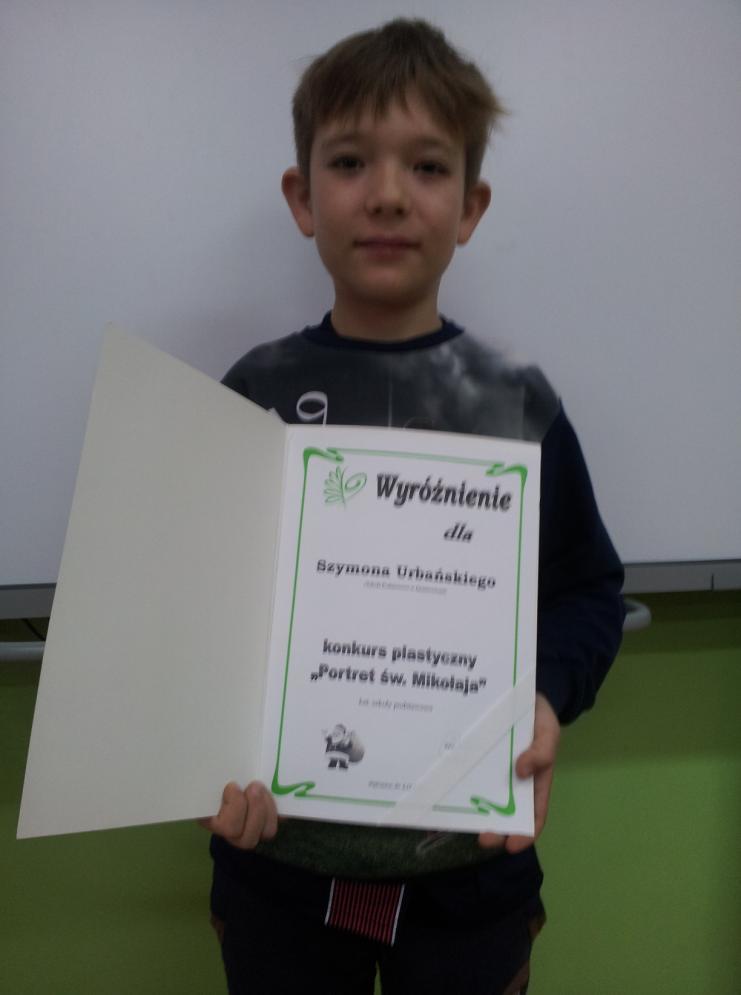 Szymon Urbański otrzyma WYRÓŻNIENIE w konkursie ph. Portret św. Mikołaja.
