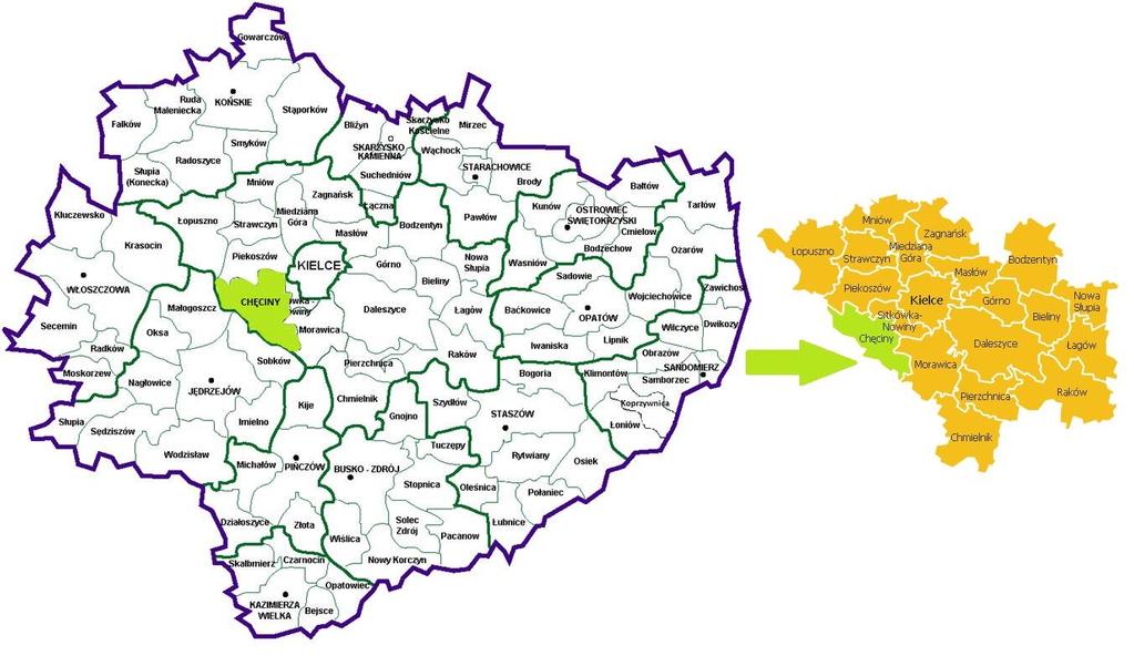 Mapa 1 Lokalizacja Gminy Chęciny na tle województwa
