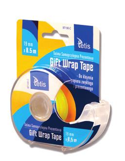 Taśma prezentowa Gift Wrap Tape BT100-C Taśma prezentowa z podajnikiem do taśmy o szerokości do 19 mm. Do klejenia papieru zwykłego i prezentowego.