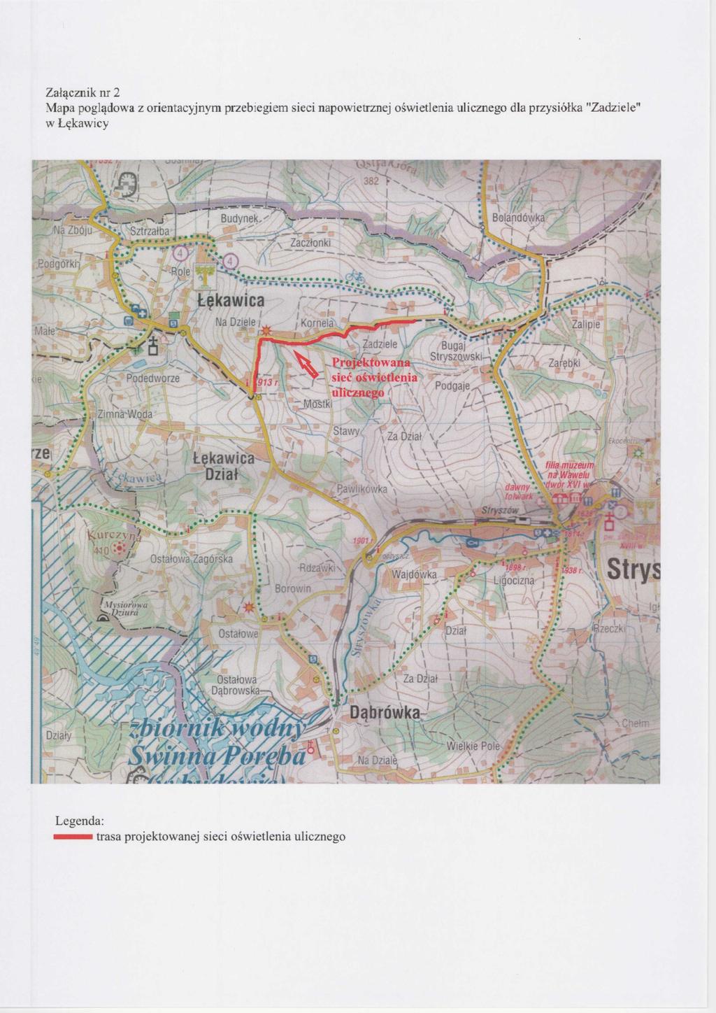 Załącznik nr 2 Mapa poglądowa z orientacyjnym przebiegiem sieci napowietrznej oświetlenia