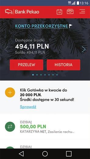 4.3. REALIZACJA PRZELEWU W Pekao24 na telefonie szybko i wygodnie zrealizujesz większość operacji dostępnych w serwisie internetowym Pekao24. Możesz np.