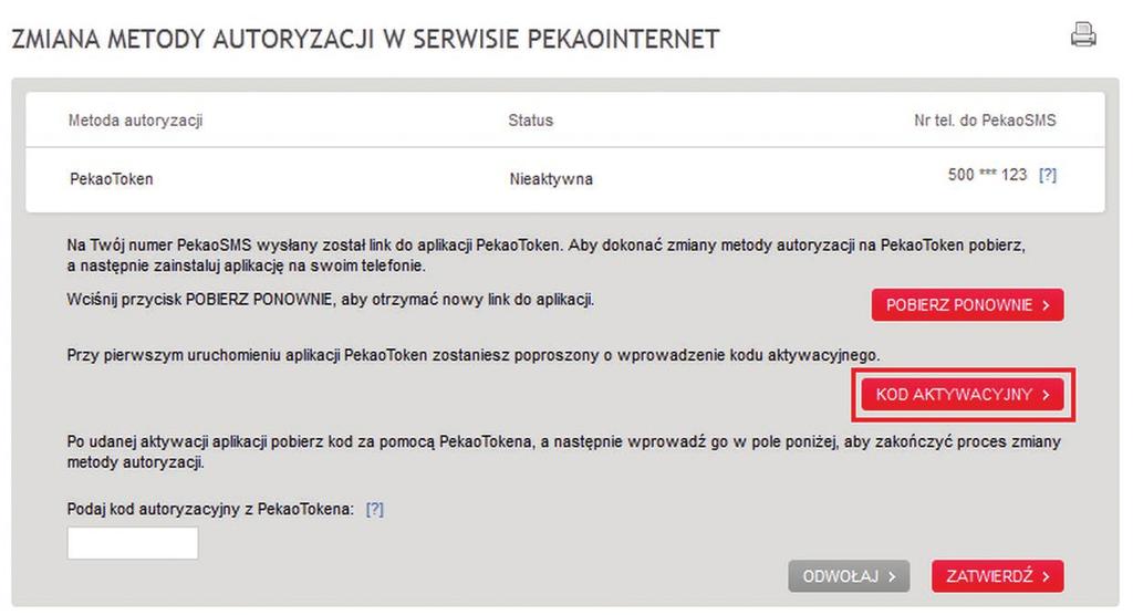 Podczas pierwszego uruchomienia PekaoTokena wprowadź kod aktywacyjny.