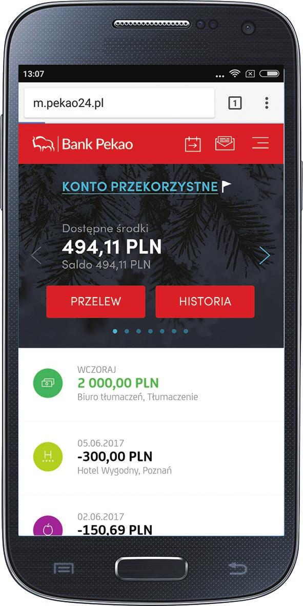 Serwis internetowy (PekaoInternet) dostępny na stronie Serwis mobilny dostępny przez przeglądarkę www w smartfonie m.pekao24.