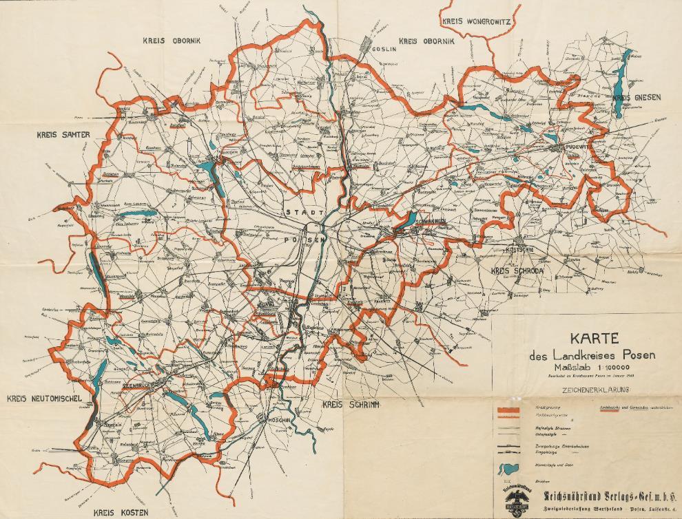 W styczniu 1940 r. Powiatowy Urząd Budowlany opublikował drugą mapę Kraju Warty. Graficznie nawiązuje ona do wcześniejszej mapy. Najważniejsza różnica polega na ujednoliceniu nazw miejscowości. Fot.