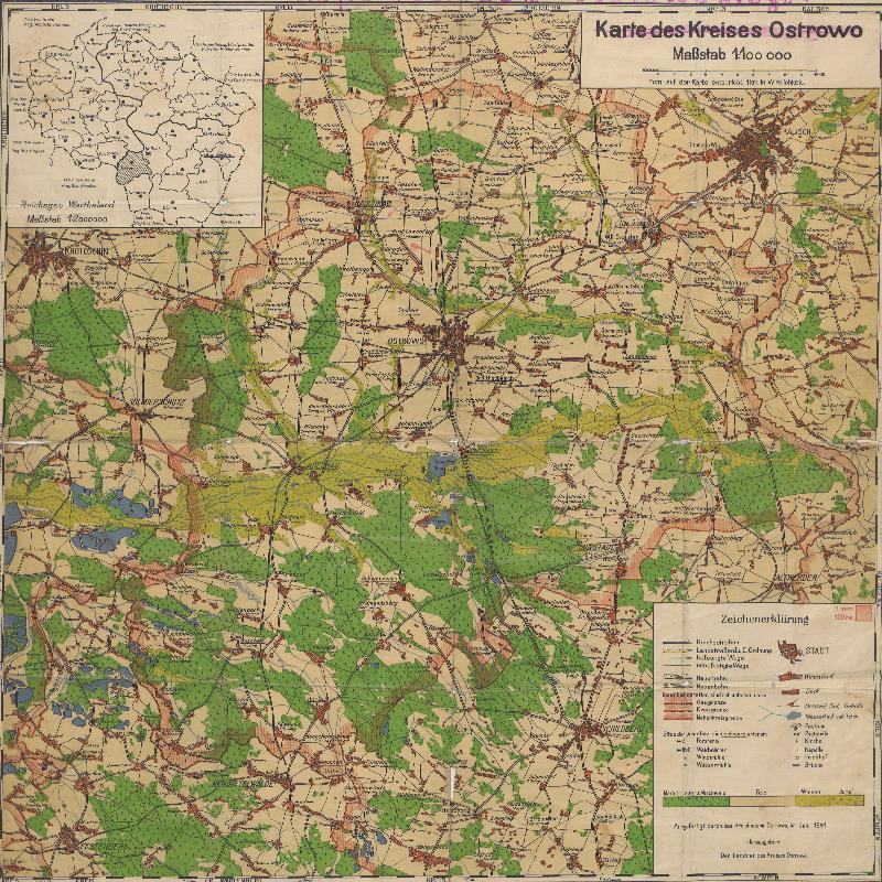 W Archiwum znajduje się także mapa powiatu ostrowskiego (Kreis Ostrowo) wydana przez Powiatowy Urząd Budowlany w Ostrowie na zlecenie miejscowego starosty niemieckiego w lipcu 1941 r.