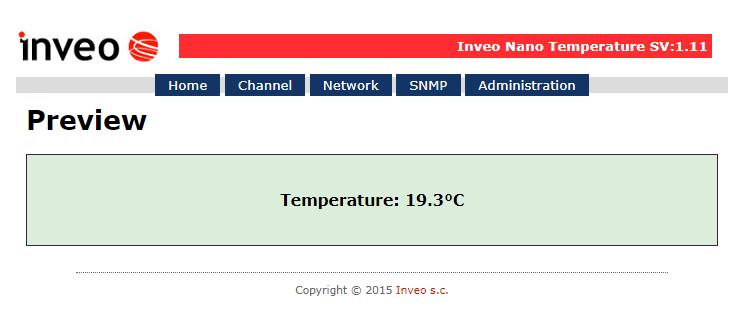 6.2 Podgląd zmierzonej temperatury. W zakładce Home wyświetlana jest aktualna temperatura odczytana z czujnika podłączonego do magistrali oraz sygnalizowany jest stan przekroczenia temperatury. 6.
