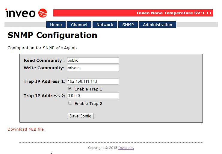Przykład zastosowania polecenia netcat dla systemu Linux: Format #1 Format #2 Format #3 6.7 Konfiguracja SNMP Moduł wyposażony jest w serwer SNMP v2c.
