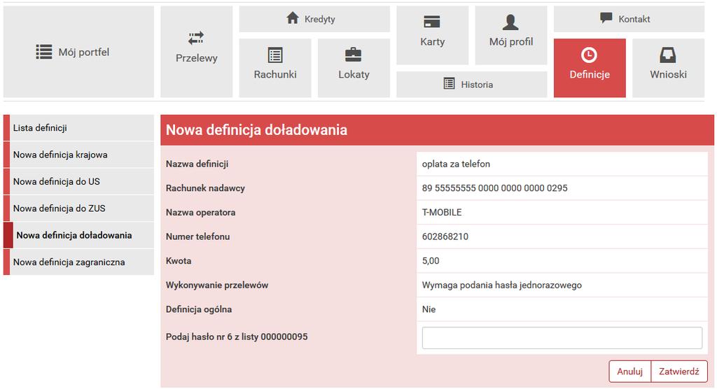 11.7 Definicje Doładowań 125 Rysunek 11.42: Uaktualnienie definicji-podsumowanie Jeśli hasło zostanie wprowadzone poprawnie, otrzymamy komunikat potwierdzający uaktualnienie definicji 11.7.5 Usuwanie definicji W celu usunięcia definicji należy, wyświetlić Listę definicji (opcja dostępna w menu bocznym modułu Definicje).