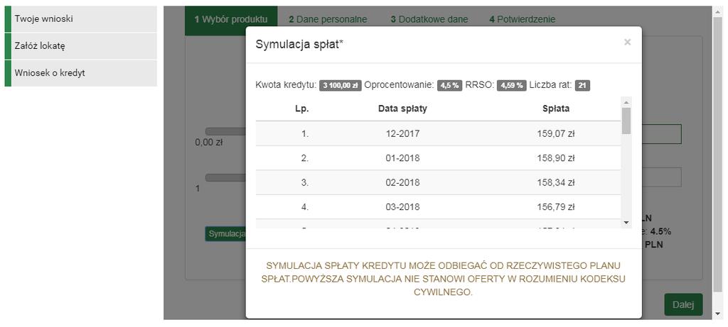 10: Wniosek o kredyt Krok 1