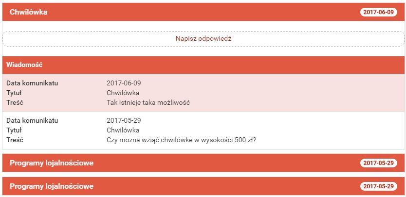 140 Komunikator Rysunek 13.4: Lista wiadomości wymienionych z bankiem w ramach jednego wątku Rysunek 13.5: Wysyłanie odpowiedzi na wiadomość od banku wym dolnym rogu.