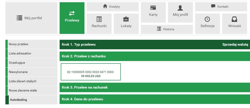 52 Przelewy wykonać przelew widoczne są tylko rachunki o walucie takiej samej jak waluta przelewu.